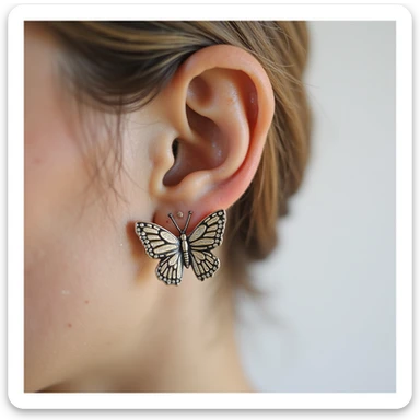 realistic butterfly-shaped earring, isolated on a transparent background, no visible background sticker