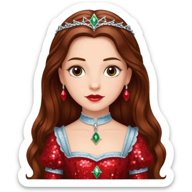 Nessarose from The Wizard of Oz with long brown hair, red sequin outfit sticker