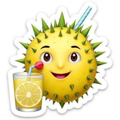 The cartoon Rosa roxburghii fruit then drinks lemon juice. sticker