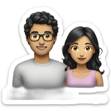 Young couple in black hair and girl is wearing glass sticker