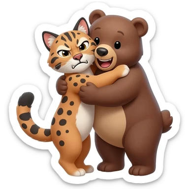 lovely amd laughing bear hugs angry lynx sticker