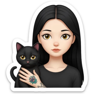 girl with long black  straight hair and small tattoo and a Black haired cat  sticker