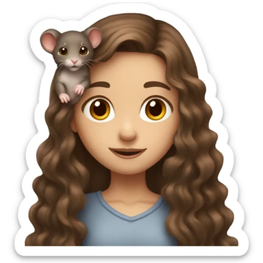 cute girl with long wavy brown hair holding a rat sticker