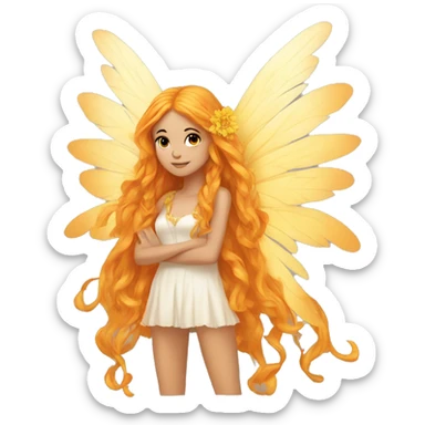 big wings, marigold, Beautiful, fairy, gold, orange, long hair sticker