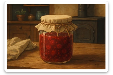 realistic jam jar, cozy, homemade sticker