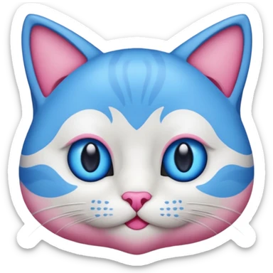 un emoji de lacara de un gato azul con rosa sorprendido sticker