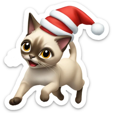 Running Siamese cat wearing a Santa hat  sticker
