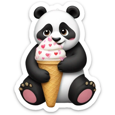 Panda eating ice cream with heart shirt  sticker