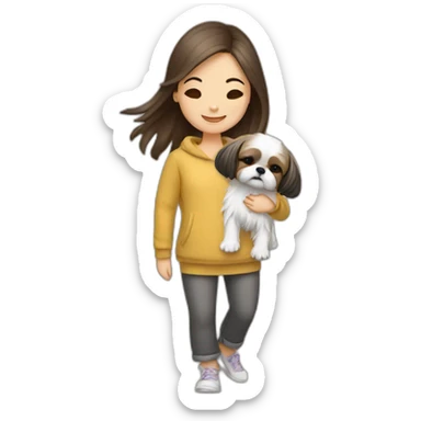 girl carrying happy Shih Tzu sticker