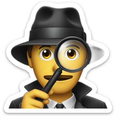 mesteryous detective in a dark suite and black hat holding a magnifying glass sticker