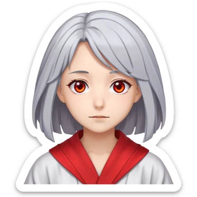Anime girl with gray hair, red eyes and psychiatric robe sticker