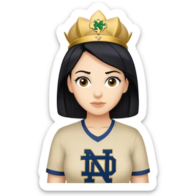 A mom with black hair, dark brown eyes, and wearing a noter dame shirt  sticker