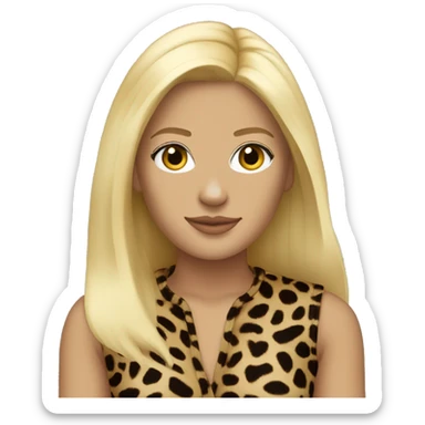 jumpsuit leopard print, blonde straight hair sticker