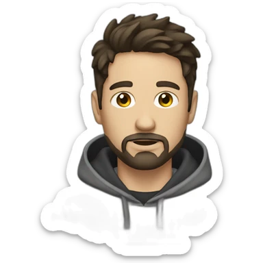 White man with dark hair and a goatee beard wearing hoodies sticker