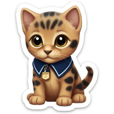 Cute tiny tortoise shell kitten with navy blue collar sticker