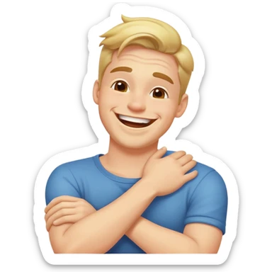 Arms cross holding on neck laughing guy sticker