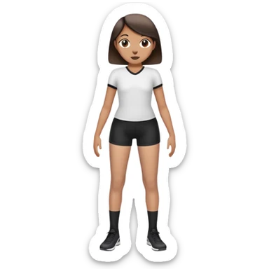 person standing with legs apart, wearing three-point shorts and black pantyhose sticker