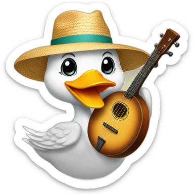 duck wearing a straw hat playing a banjo sticker