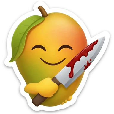 a smiling mangowith a bloody knife sticker