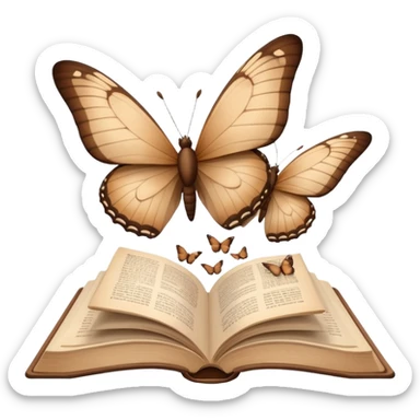 Beautiful brown butterflies fly out of an open beige book sticker