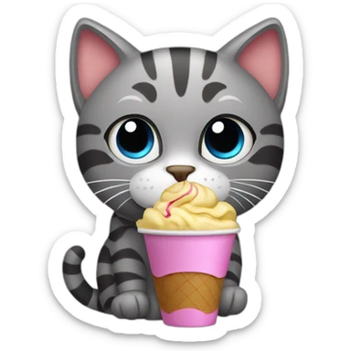 cat eating ice cream and holding coffee sticker