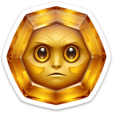 Single gemstone rock character, warm golden citrine, squat and heavy like a rock, with carved facets with eyes sticker