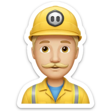 blonde man with mustache, wearing a yellow driver hat, emoji style sticker
