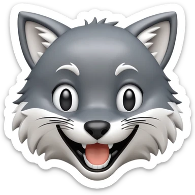 3D-style gray wolf or cat-like character emoji, goofy laugh (keck) expression, clean and glossy, inspired by TenSquared logo sticker