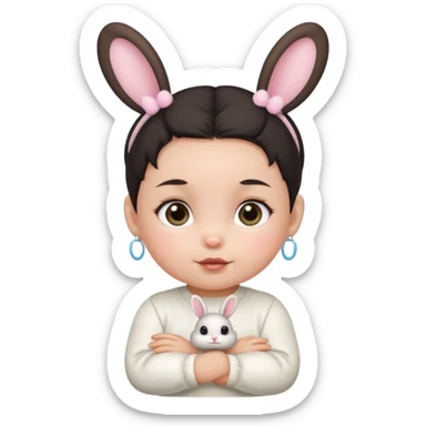 bunny ear accessory wearing baby dark haired bun sticker