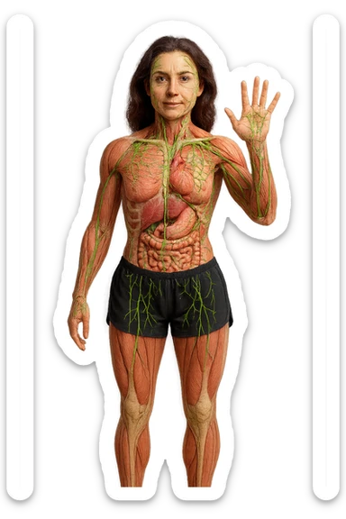 Donna in forma che ha riattivato il suo sistema linfatico su un corpo umano in 3D sticker
