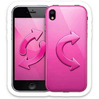 two pink cellphones switching with each other shown by arrows sticker