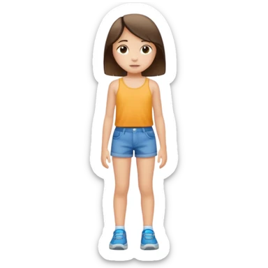 Child 8 year old girl standing  only shorts no shirt sticker