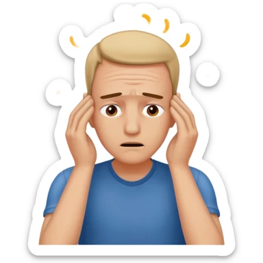 An overwhelmed man touching his forehead with his hands sticker