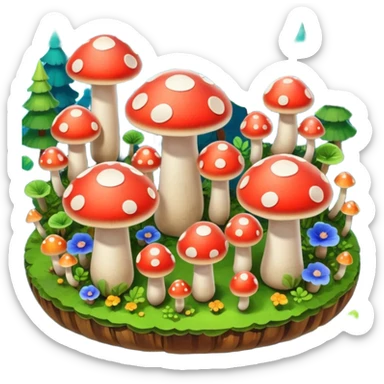 Isometric view mushroom forest sticker