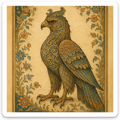 majestic eagle of Persia inspired by Persian art with intricate details and regal pose sticker