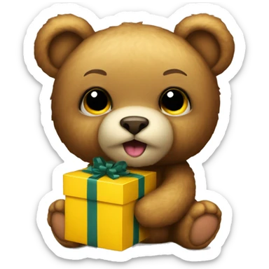 cute insane teddy bear holding a yellow fendi gift  sticker
