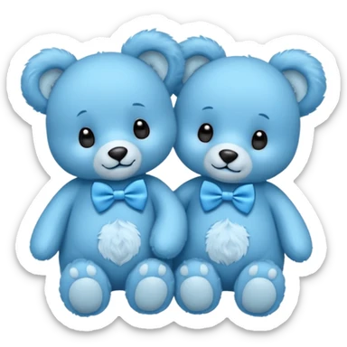 sweet twin little blue bears with blue bow tie sitting sticker