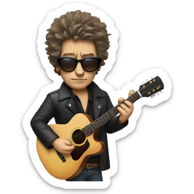 bob dylan with sunglases and guitar sticker