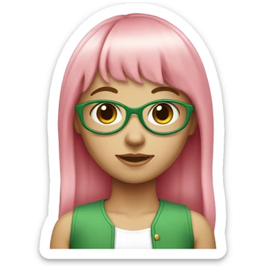 A white skin color girl who has long pink hair and bangs with green at the tips  sticker