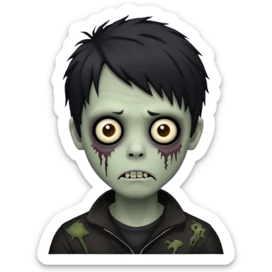 creepy zombie boy, black shaggy emo hair, medium long, dark and spooky sticker