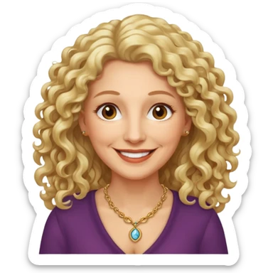 femme 60 ans cheveux blonds long très bouclés yeux marrons sourir sticker