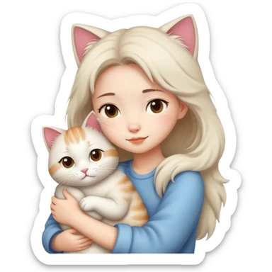 chinese fashion girl hugging  cat sticker