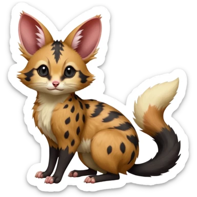 Red, black-pointed, soft realistic romantic vintage antique divine beautiful elegant pretty precious cute young youthful  Fakémon-Pokémon-opossum-feline-mouse-serval-caracal-chinchilla-Minccino-Cinccino-Meowstic-rodent-hybrid-creature with a big fluffy bushy tail (full body) sticker