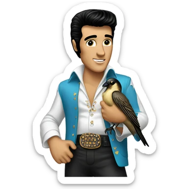 Elvis holding a finch  sticker