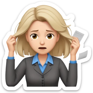 female teacher pulling her hair with stressed face, papers flying everywhere sticker