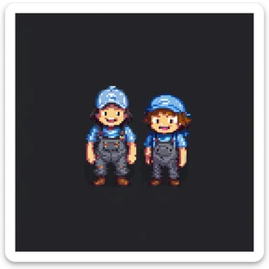 Craig and Smokey from Friday, pixel art style, both laughing, simple background sticker