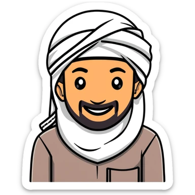 Gulf Arab man smiling, wearing keffiyeh sticker