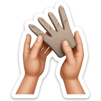 Sculpting icon, clay being shaped by hands, sculpting tools, textured surface, minimalistic style, clean lines, transparent background. sticker
