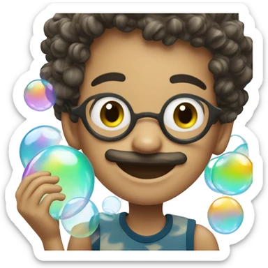 smiling boy with mustache coverd in soap bubbles  sticker