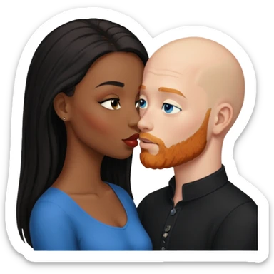 Bald white male with ginger beard and blue eyes kissing black brown woman with long black hair sticker